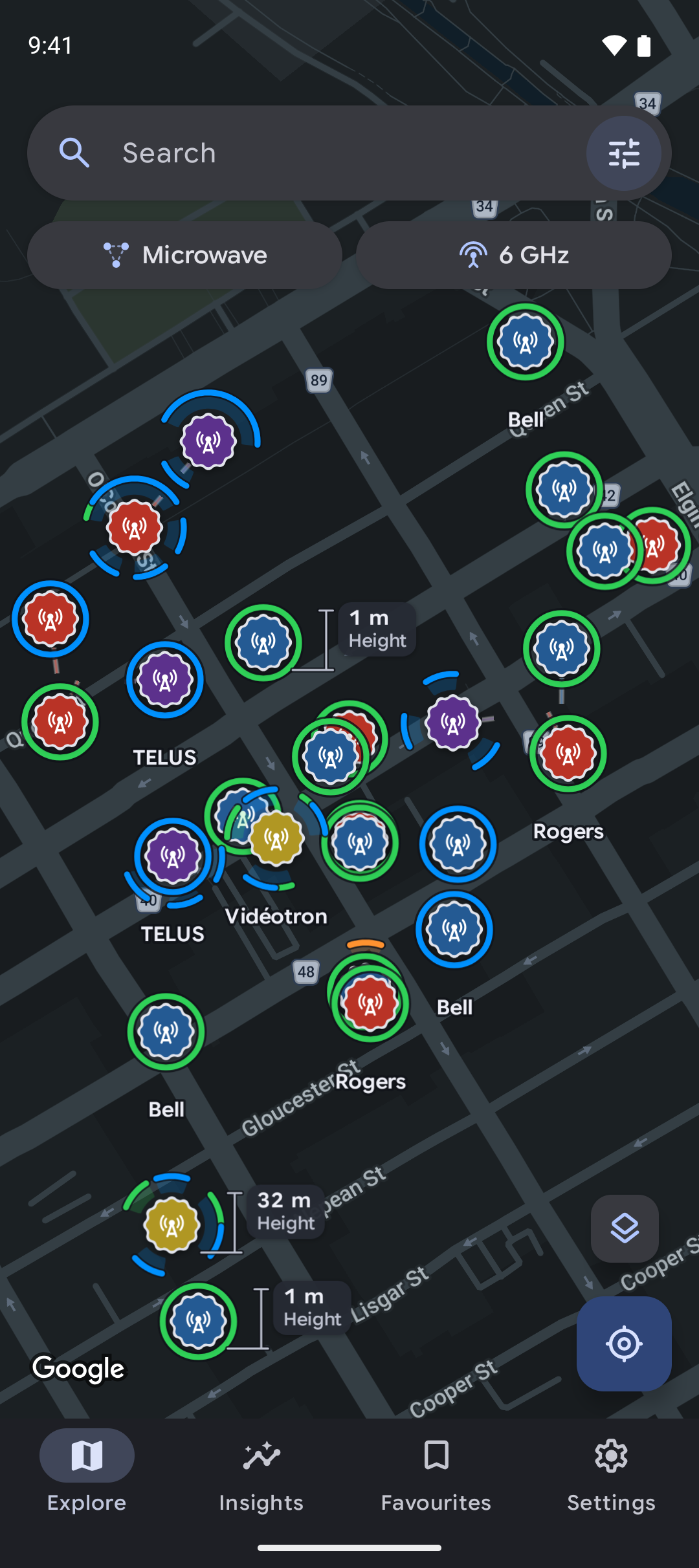 North Towers — Explore the network · Fans · Map · Dark